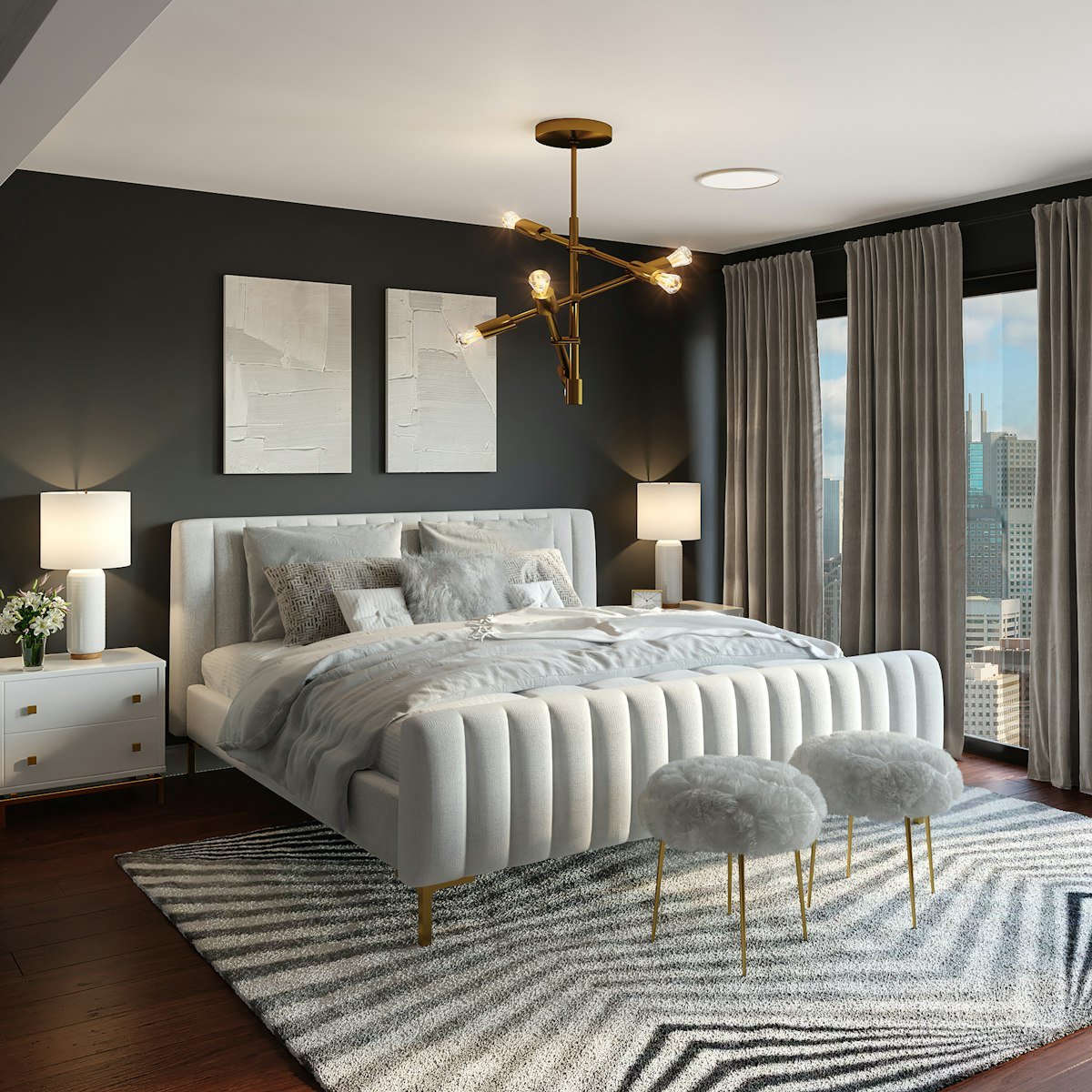 Bedroom with a statement rug